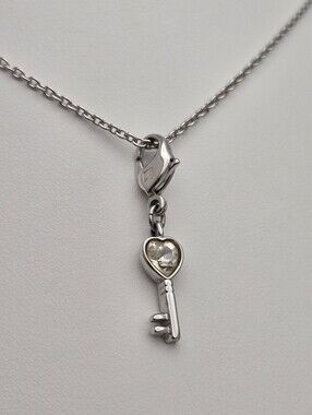 Swarovski Key to My Heart Necklace Crystal Heart Rhodium Swan Signed 19''